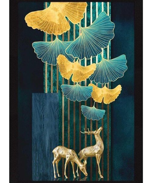 Aesthetic Floral Deer Wall Decor Paintings with Frame for Home